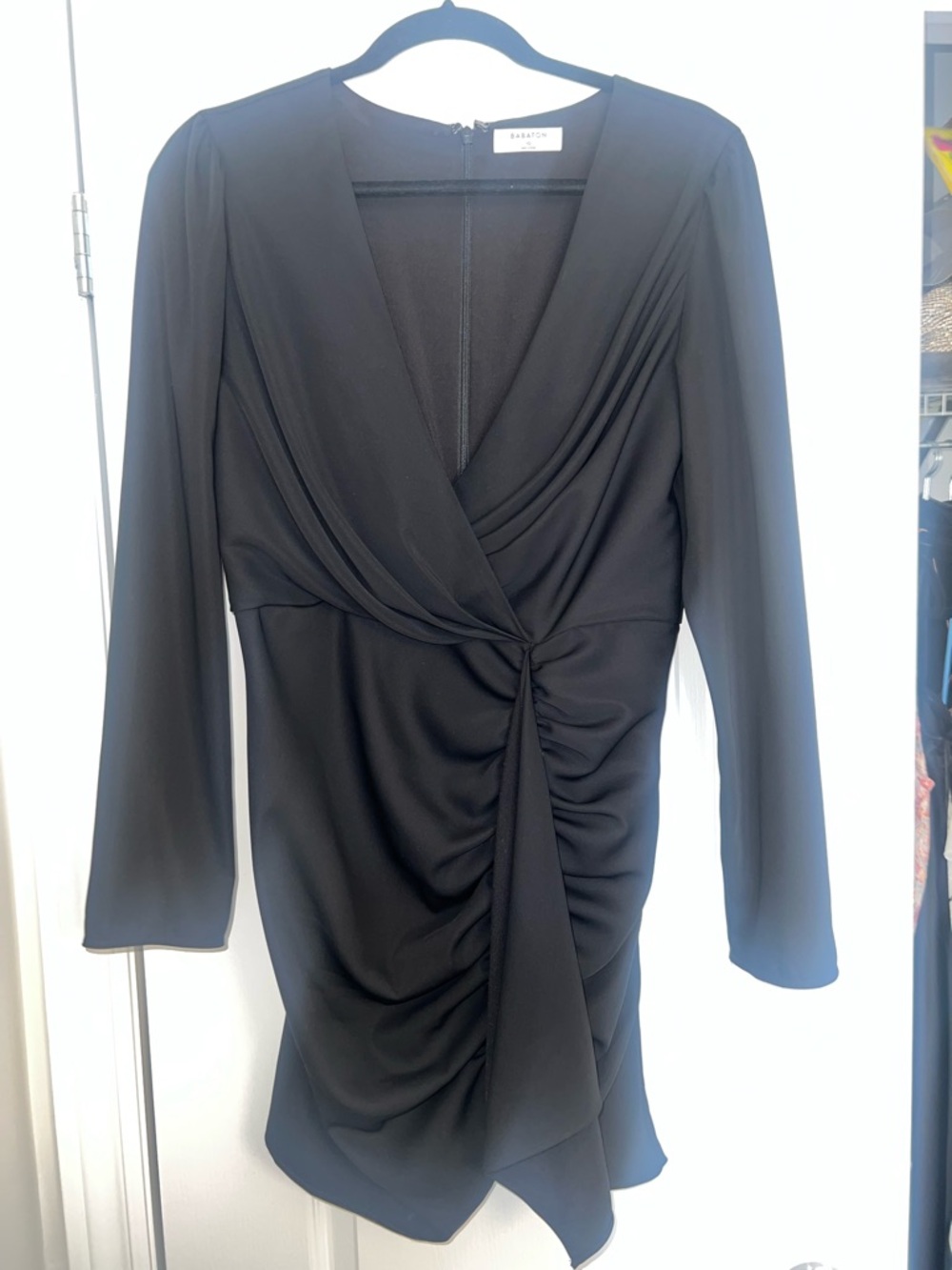 Babaton Black Long-Sleeve Draped Twist Front Dress